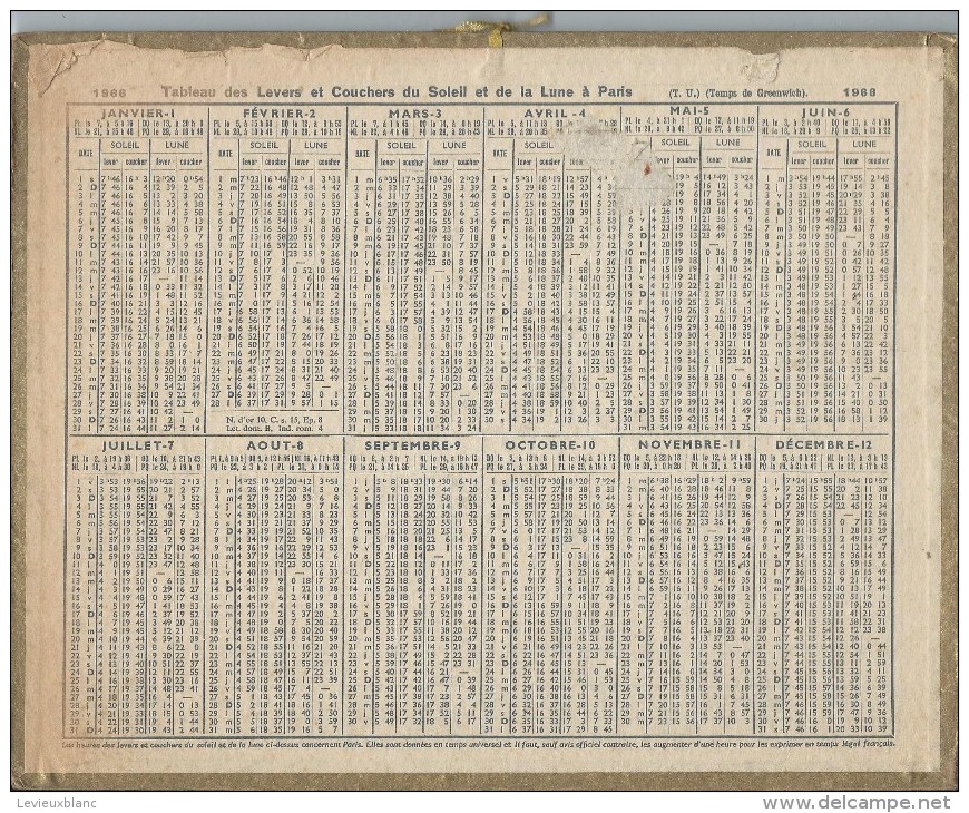 Almanach Des PTT/manque Des Feuillets Au Verso /Les Gorges Du Tarn  / 1966     CAL181 - Grossformat : 1941-60