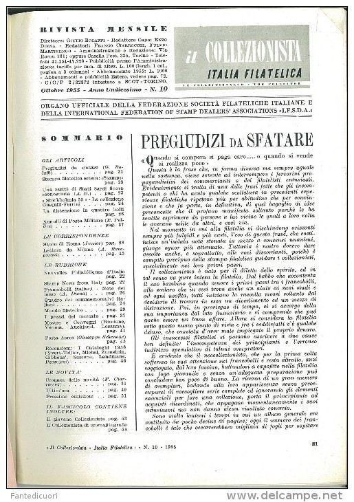 Rivista Il Collezionista, Bolaffi Editore N. 10 Anno 1955 - Italiaans (vanaf 1941)
