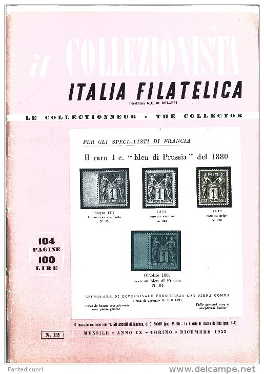 Rivista Il Collezionista, Bolaffi Editore N. 12 Anno 1953 - Italienisch (ab 1941)