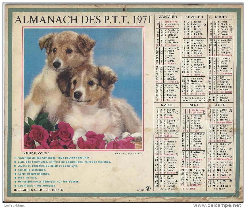 Almanach Des PTT/Avec Dossier Centrall/Heureux Couple / Acrobatie /Hauts De  Seine/ 1971     CAL185 - Formato Grande : 1941-60