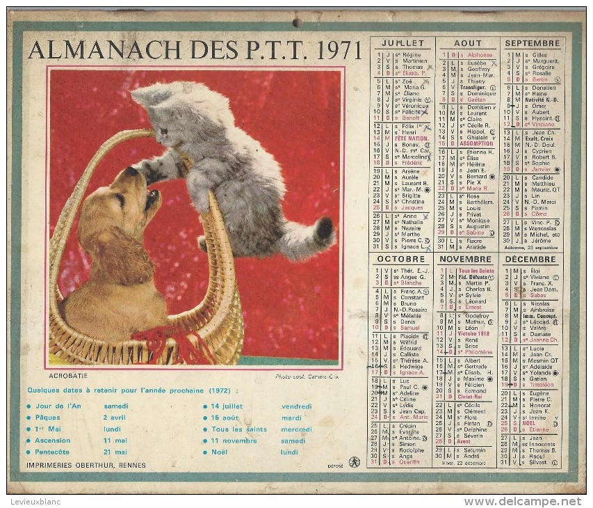 Almanach Des PTT/Avec Dossier Centrall/Heureux Couple / Acrobatie /Hauts De  Seine/ 1971     CAL185 - Tamaño Grande : 1941-60