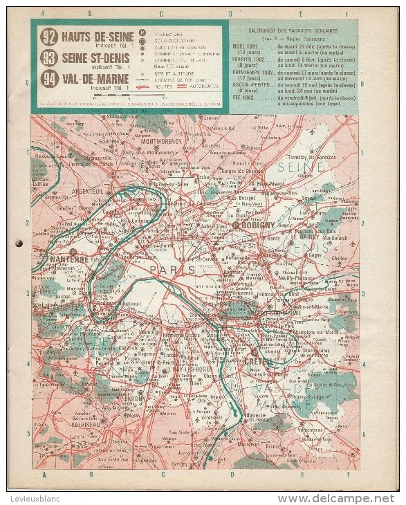 Almanach Des PTT/Avec Dossier Central/Laie Marcassins Et Chevreuil /Hts De  Seine/ Seine St Denis/Val De M /1982  CAL186 - Grand Format : 1941-60