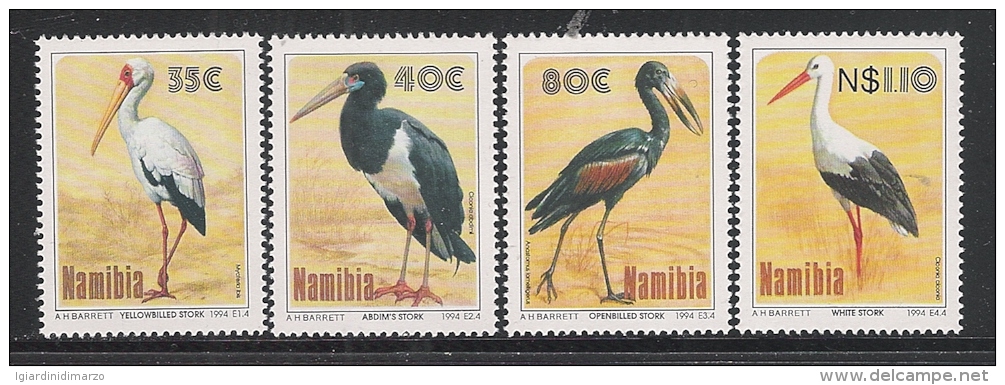 NAMIBIA- 1994 - Serie Di 4 Valori Nuovi S.t.l.- UCCELLI Del Parco Nazionale Etosha - CICOGNE - In Ottime Condizioni. - Storks & Long-legged Wading Birds