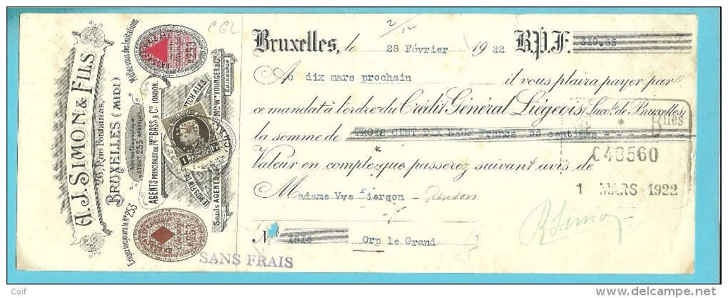 214 Op Mandat Met Stempel BRUXELLES, Met Firmaperforatie (perfin) "C.G.L." Van CREDIT GENERAL LIEGEOIS - 1909-34