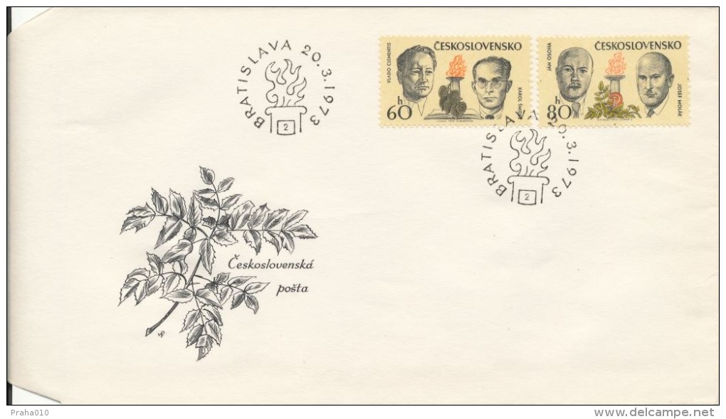 Czechoslovakia / First Day Cover (1973/06 B), Bratislava (2) - Theme: Fighters Against Fascism (Clementis, Smidke... - 2. Weltkrieg