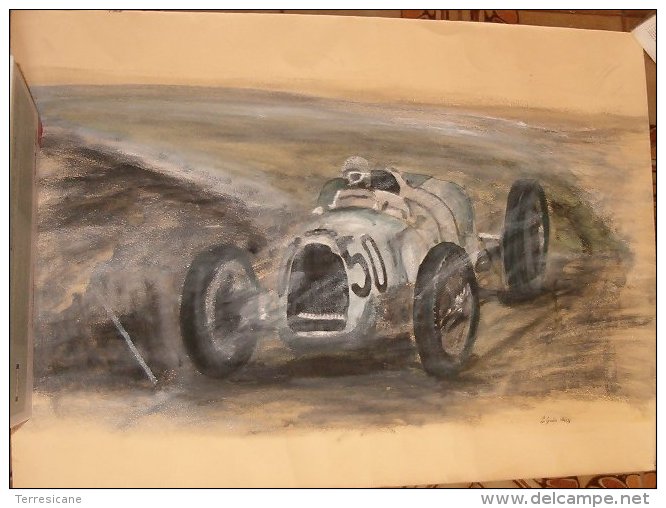 BERND ROSEMEYER - AUTO UNION DISEGNO SU CARTONCINO 50X70 TECNICA MISTA 1976 Tecnica Mista - Disegni