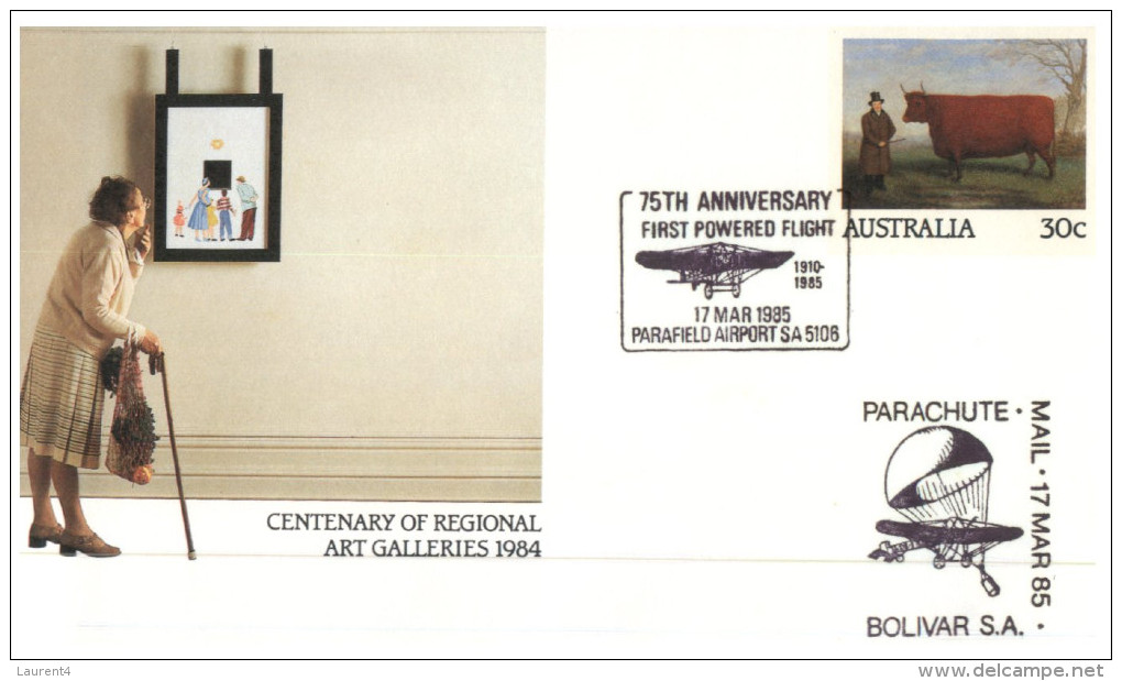 (PH 730) Australia - Cover Commemorating 75th Anniversary Of First Flight In SA At Parafield Airport + Parachute Mail - Premiers Vols