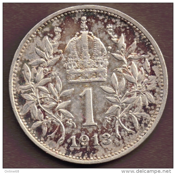 AUSTRIA 1 KRONE 1913 	Franz Joseph I  ARGENT 	Silver 0.835 	KM# 2820 - Autriche