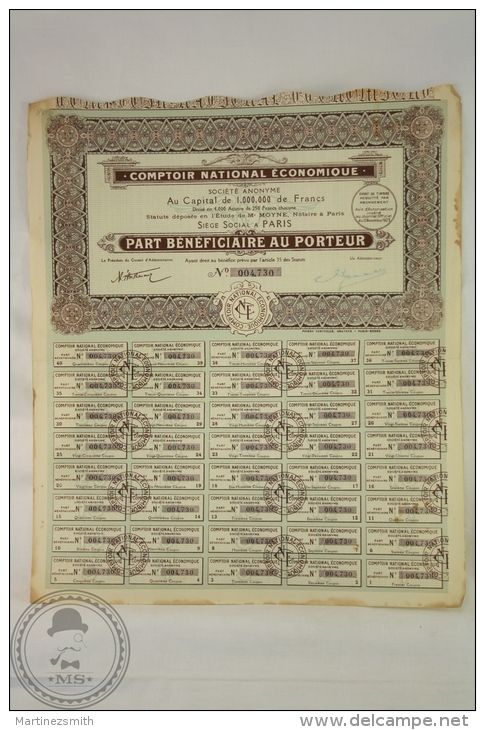 Old Share - Action Comptoir National Economique Societe Anonyme  - Paris 1923 - Otros & Sin Clasificación