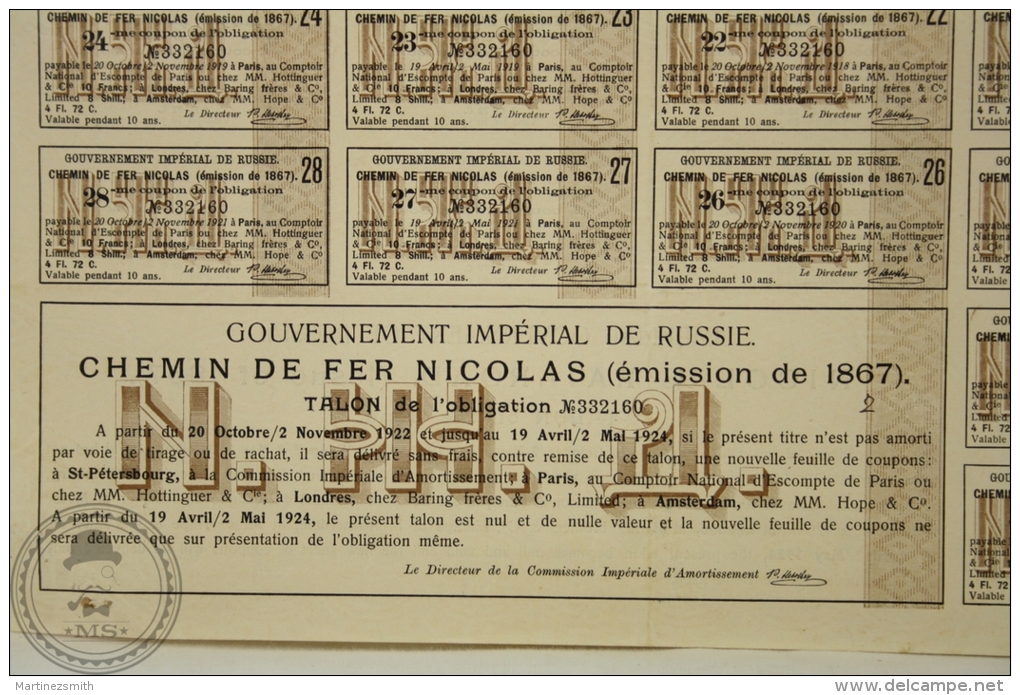 Old Share - Action Chemin De Fer NICOLAS RAILROAD Russian  Government IMPERIAL DE RUSSIE 1924 - Rusia