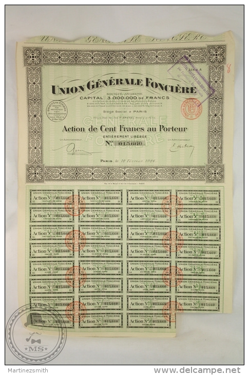 Old Share - Action Union Generale Fonciere - Paris 1926 - Otros & Sin Clasificación