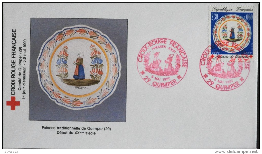 1 ENVELOPPE 1er JOUR 1990 - Croix-Rouge Française - Quimper Le 5 Mai 1990 - 1990-1999