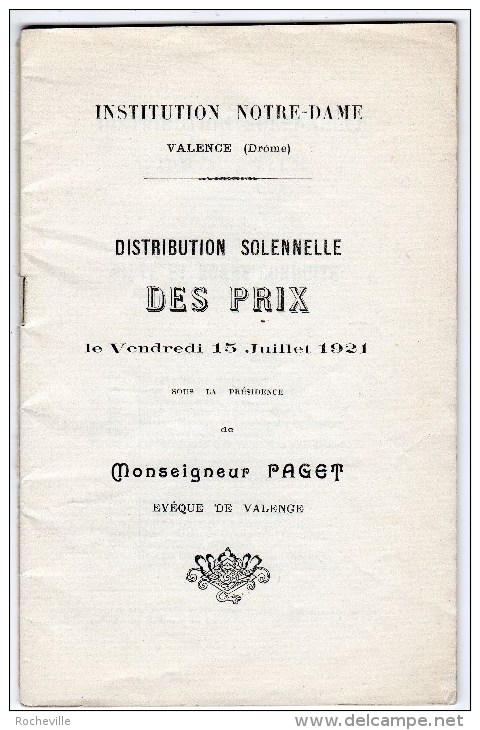 Institution NOTRE-DAME- Valence- ( Drôme)- Distribution Solennelle Des Prix - Année 1921- - Diplome Und Schulzeugnisse