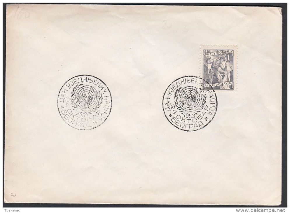 Yugoslavia 1953, Cover W./ Special Postmark "Day Of United Nations, Beograd", Ref.bbzg - Cartas & Documentos