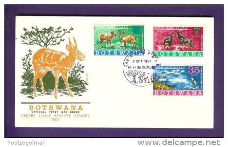 BOTSWANA 1967,  Mint FDC,Chobe Game Reserve,  MI 37-39, F1067 - 1885-1964 Bechuanaland Protectorate