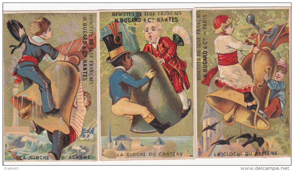 3 CHROMO 19 Eme BISCUITS LUXE FRANCAIS H BUGARD NANTES Theme LES CLOCHES - Autres & Non Classés