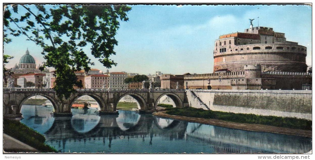 1959 ROMA CARTOLINA PANORAMICA 10X21,5 CASTEL SANT'ANGELO V SEE 2 SCANS - Castel Sant'Angelo