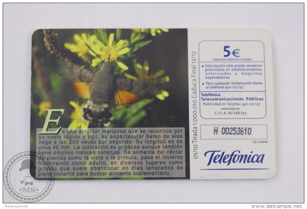 Spanish Collectible  Phone Card Telefonica: Fauna Iberica - Macroglossum Stellatarum / Hummingbird Hawk-Moth - Other & Unclassified