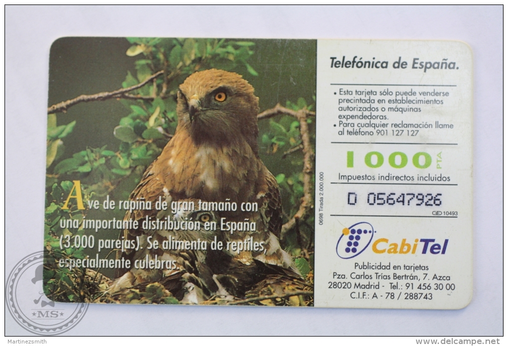 Spanish Collectible  Phone Card: Fauna Iberica - Aguila Culebrera ( Circaetus Gallicus)/ Short-toed Snake Eagle - Águilas & Aves De Presa