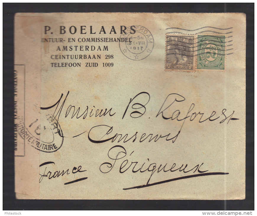 PAYS-BAS 1914/1918 Usages Courants Obl. S/enveloppe Censure Militaire Française - Lettres & Documents