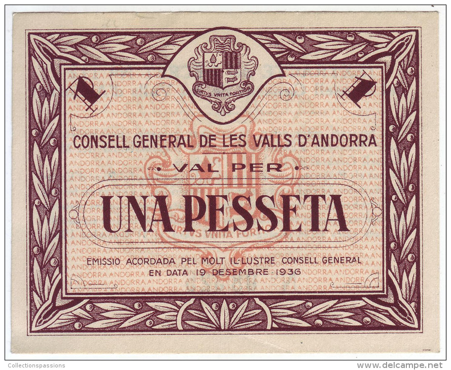 RARE - Billet Principauté D'Andorre - Una Pesseta 1936 - - Andorra