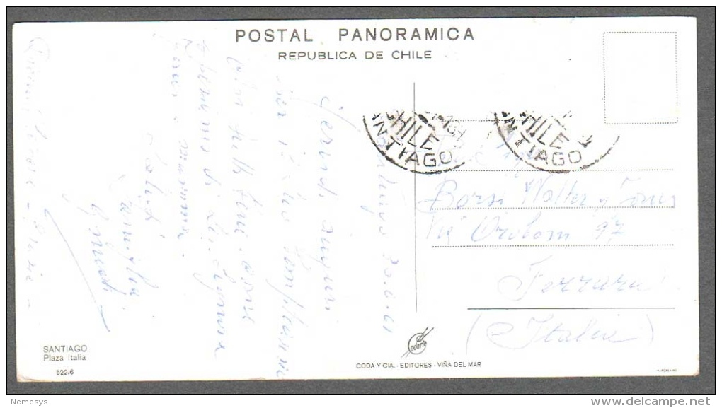 1961 SANTIAGO DE CHILE PANORAMIC POSTCARD 9X17,5cm PLAZA ITALIA V SEE 2 SCANS - Chile