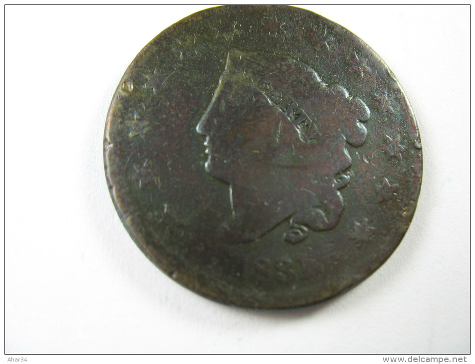 US USA 1 ONE LARGE CENT  CORONET  1831 COIN   LOT 27 NUM  21 - 1816-1839: Coronet Head (Tête Couronnée)