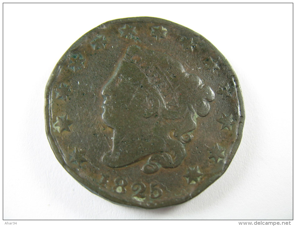 US USA 1 ONE LARGE CENT CORONET 1825 COIN   LOT 27 NUM  17 - 1816-1839: Coronet Head (Tête Couronnée)