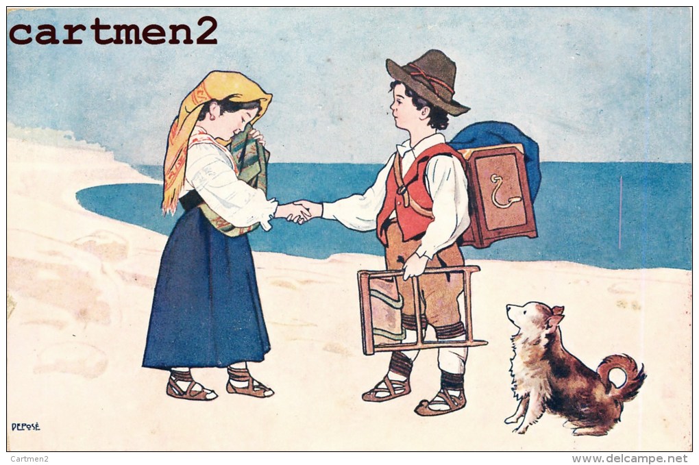 BELLE SERIE DE 6 CPA ILLUSTREE ENFANTS COUPLE PLAGE PECHEUR ITALIE ESPAGNE ? SICILE ? ESPANA ITALIA HUMOUR BOY AND GIRL - Non Classificati