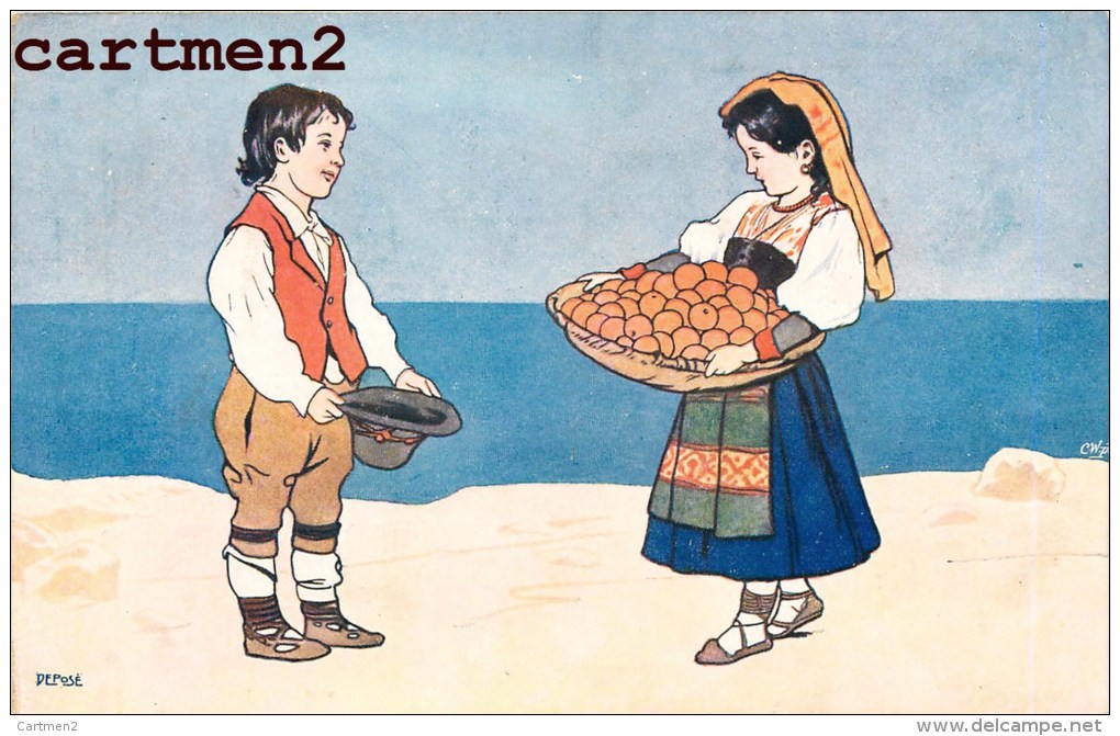 BELLE SERIE DE 6 CPA ILLUSTREE ENFANTS COUPLE PLAGE PECHEUR ITALIE ESPAGNE ? SICILE ? ESPANA ITALIA HUMOUR BOY AND GIRL - Non Classificati