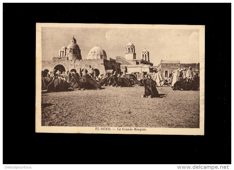 EL OUED Algérie : La Grande Mosquée  Place Du Marché ( Animée Chameaux Camel )  Rare Cpa - El-Oued