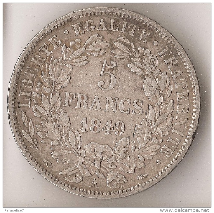 FRANCE  5  FRANCS  1849  ARGENT - 5 Francs
