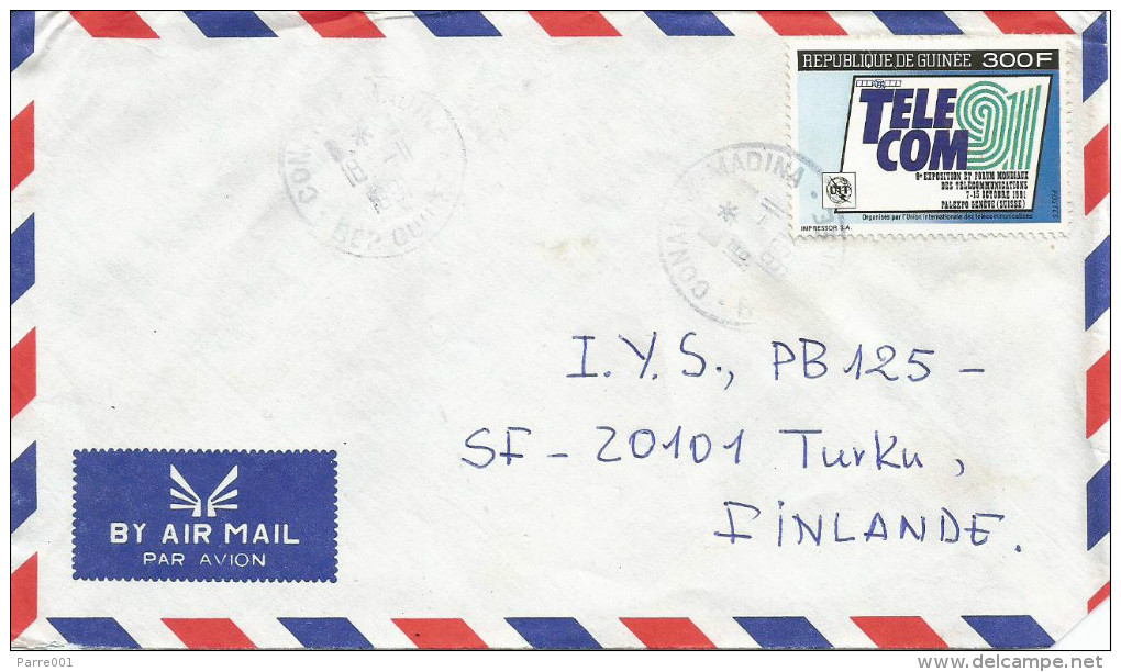 Guinee Guinea 1991 Conakry Madina Telecom Satellite IUT Expo Geneva Cover - Guinee (1958-...)