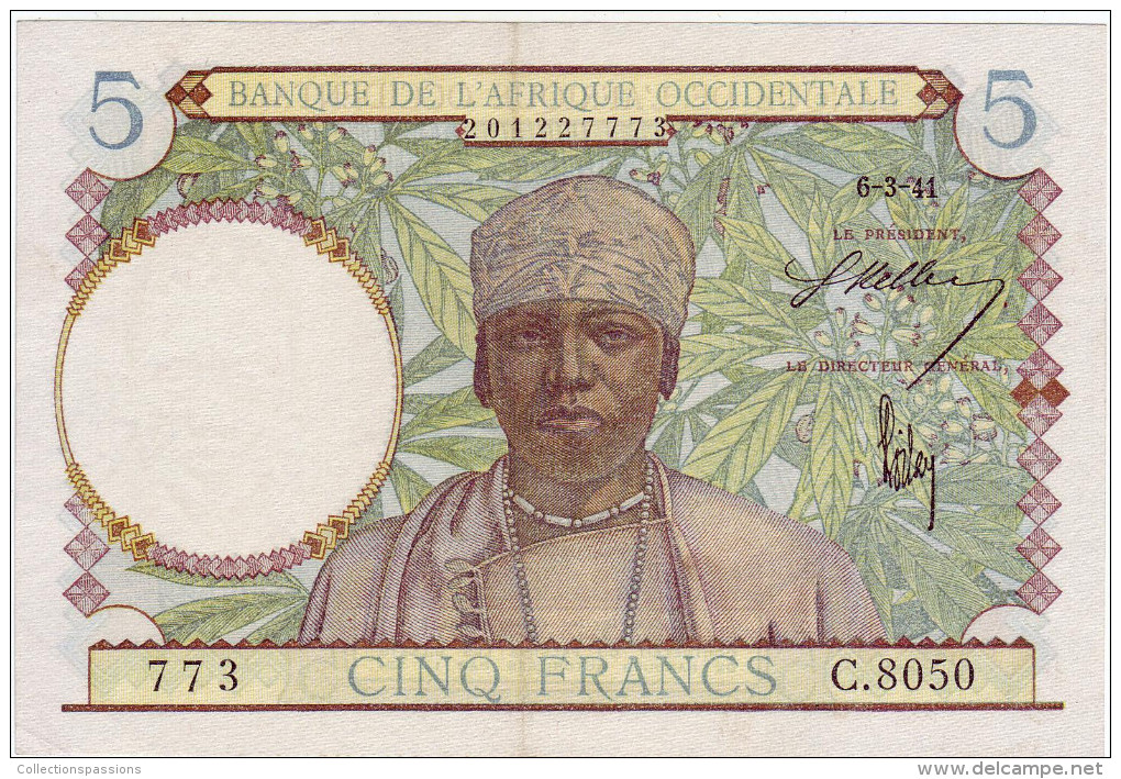 BANQUE DE L' AFRIQUE OCCIDENTALE - 5 Francs. Valeur Bleu Clair - - Autres - Afrique