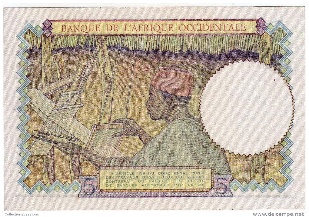 BANQUE DE L' AFRIQUE OCCIDENTALE - 5 Francs. Valeur Bleu Clair - - Sonstige – Afrika