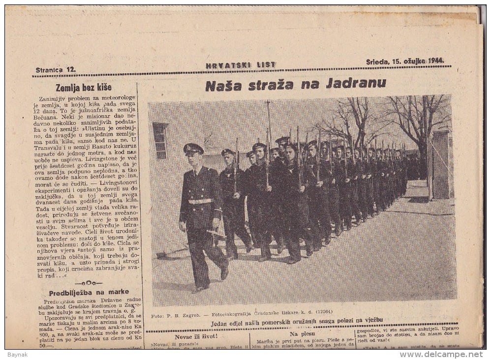 CROATIA  ---  OSIJEK  --  ,, HRVATSKI LIST ,,  15. OZUJKA 1944.  --  NDH  --  NEZAVISNA DRZAVA HRVATSKA  --  16 STRANICA