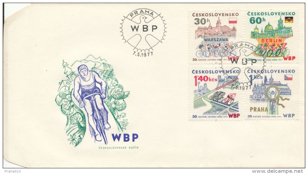 Czechoslovakia / First Day Cover (1977/05), Praha - Theme: 30th Peace Race (WBP Warsaw - Berlin - Prague) - Ciclismo