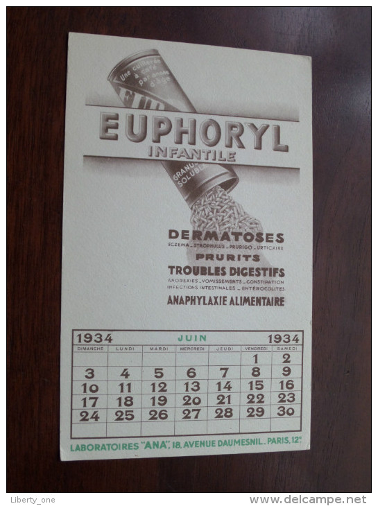 EUPHORYL Infantile JUIN 1934 ( Lab. "ANA" Paris - Details Zie Foto ) ! - Chemist's