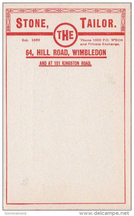 ADVERT CARD - STONE THE TAILOR, WIMBLEDON - Surrey