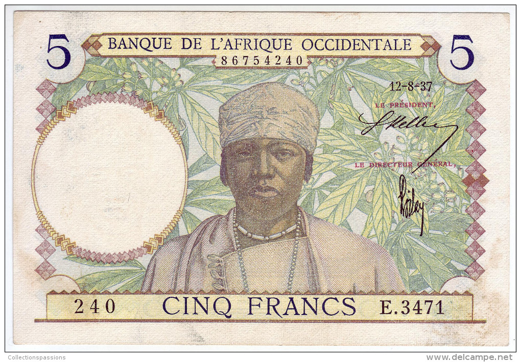 BANQUE DE L' AFRIQUE OCCIDENTALE - 5 Francs. Valeur Bleu Foncé - - Altri – Africa