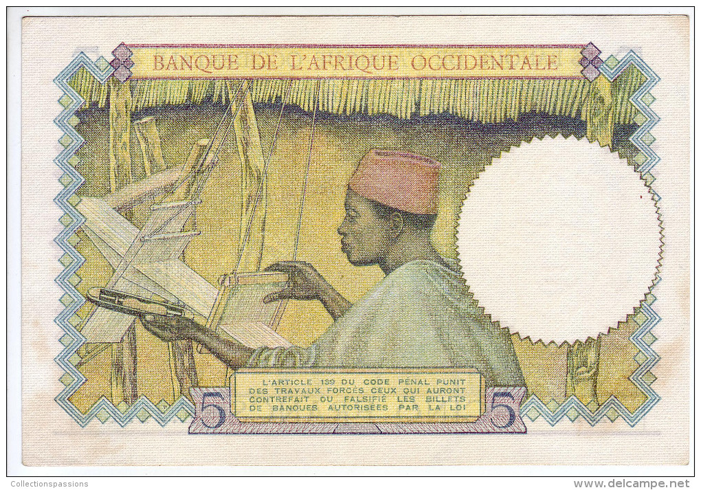 BANQUE DE L' AFRIQUE OCCIDENTALE - 5 Francs. Valeur Bleu Foncé - - Sonstige – Afrika