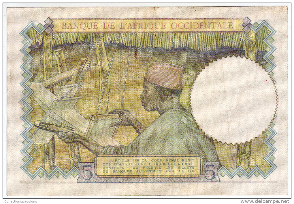 BANQUE DE L' AFRIQUE OCCIDENTALE - 5 Francs. Valeur Bleu Foncé - - Sonstige – Afrika