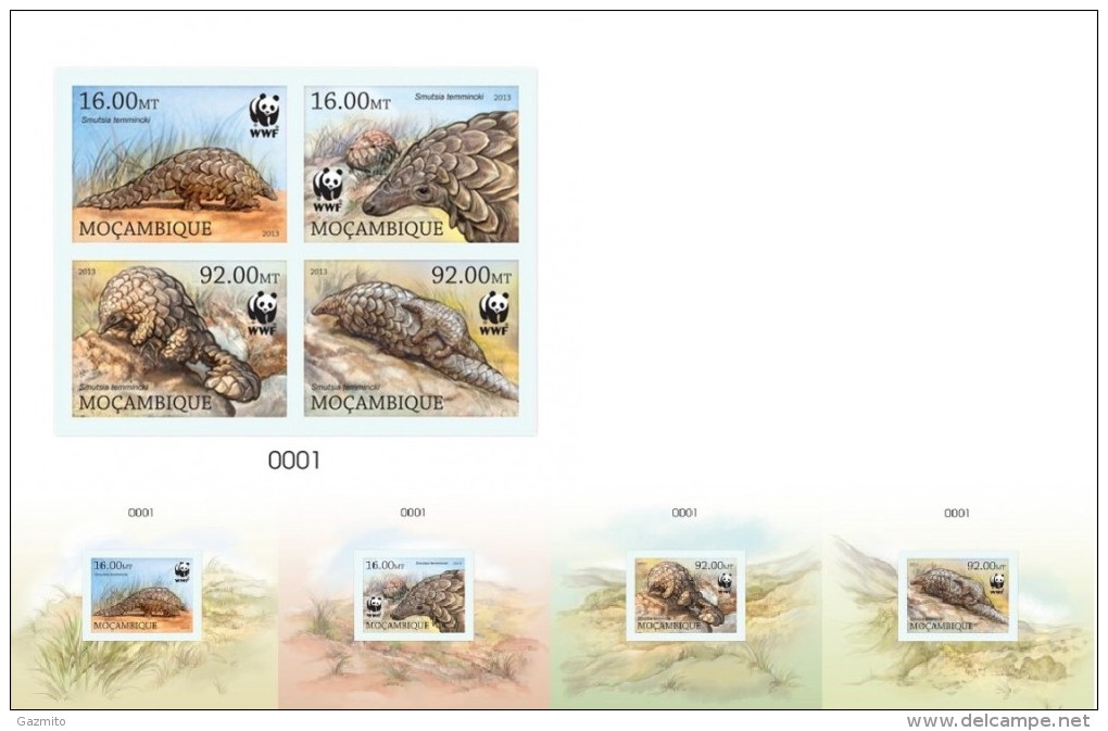 Mozambico 2013, WWF Pangolin, 4val In BF +4BF IMPERFOR. - FDC