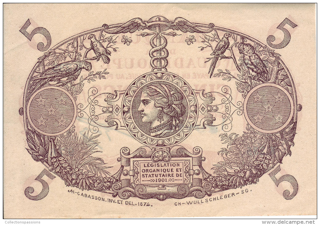 BANQUE DE LA GUADELOUPE - 5 Francs Cabasson - - Other & Unclassified