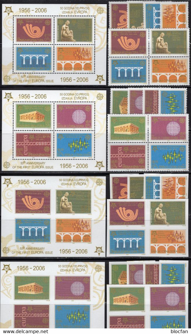 United EUROPE SERBIEN 3257/4,4VB, Bl.59/60A/B+ Croatia 734/5,ER,LF,ZD+Block 27 ** 205€ Sheets Bf 50 Years CEPT 2006 - Gemeinschaftsausgaben