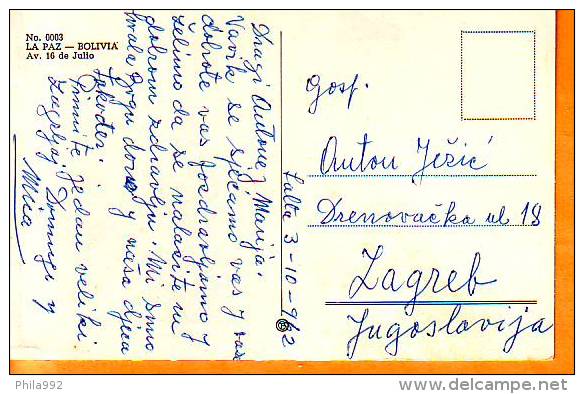 Bolivia 1962 Y  Traveled Postcard La Paz SILVER POSTCARD FRONT - Bolivie