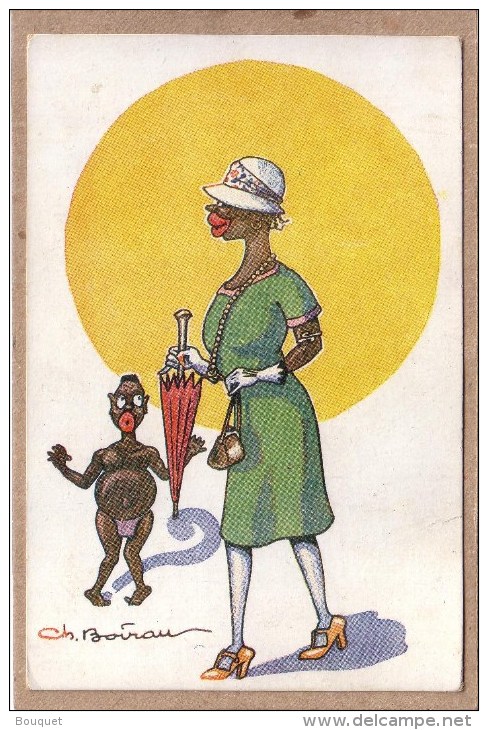 ILLUSTRATEUR CH. BOIRAU - AFRIQUE - LES BIENFAITS DE LA CIVILISATION - JEUNE FEMME NOIRE - PARAPLUIE - éditeur Prudent - Other & Unclassified