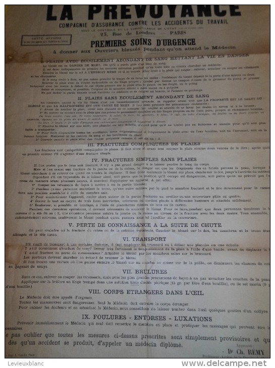 La Prévoyance/Cie D'Assurance Contre Les Accidents Du Travail/Affiche / 1ers Soins D'Urgence /1903    BA19 - Bank & Versicherung