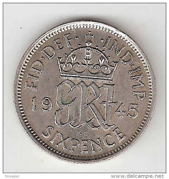 Great Britain 6 Pence 1945  Km 852  Xf+ Catalog Val 15 $ - H. 6 Pence