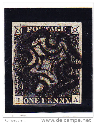 SG #1 - One Penny Black Vollrändig - Zentrierter Malteserkreuz Stempel - Platte 5 - Usados